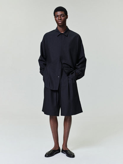 Black Striped Wool Baggy Shorts