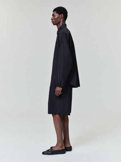 Black Striped Wool Baggy Shorts