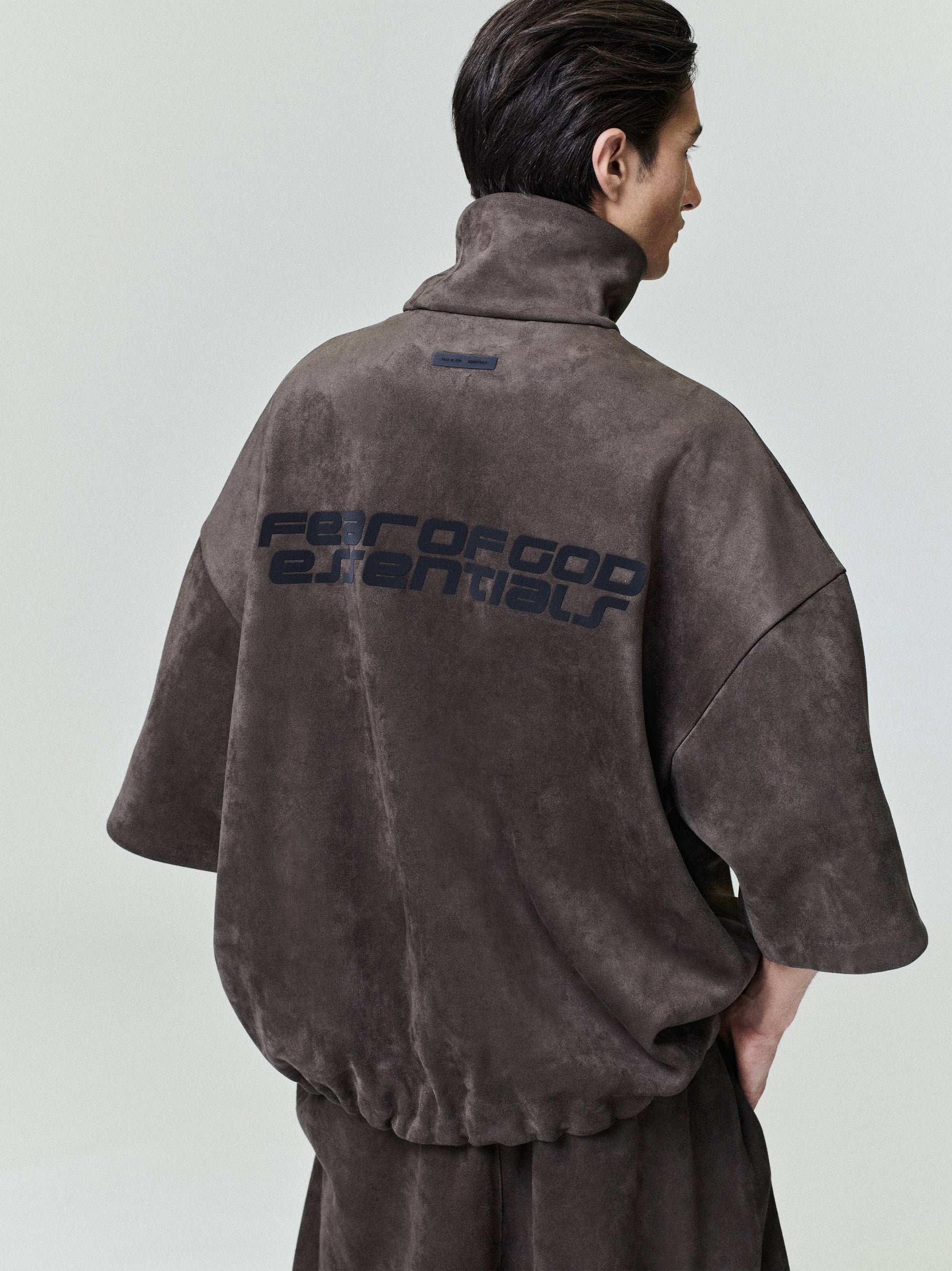 Suede Fleece High Neck 3/4 Sleeve Jacket