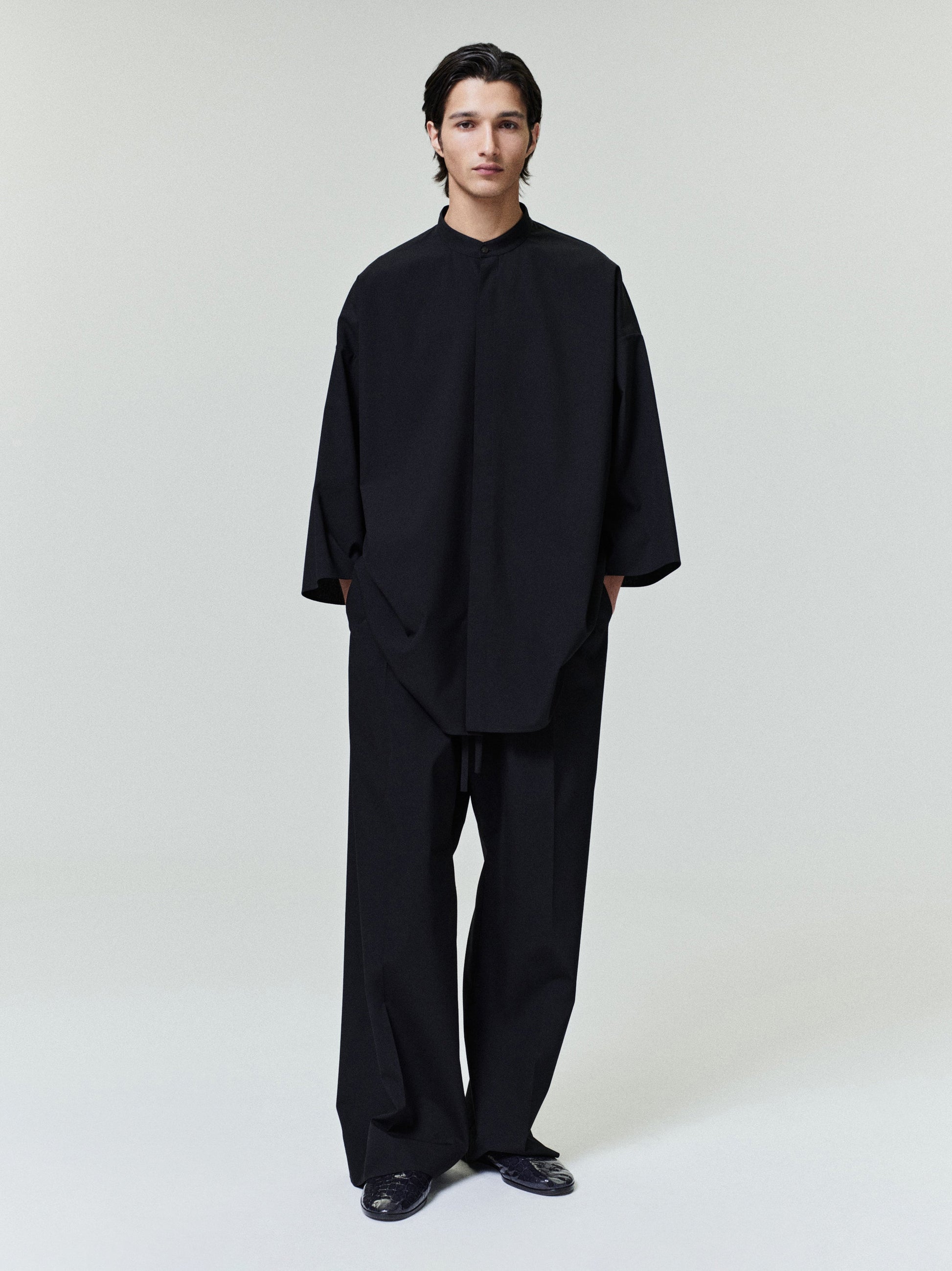 Cotton Wool Oxford Wide Leg Drawstring Pants