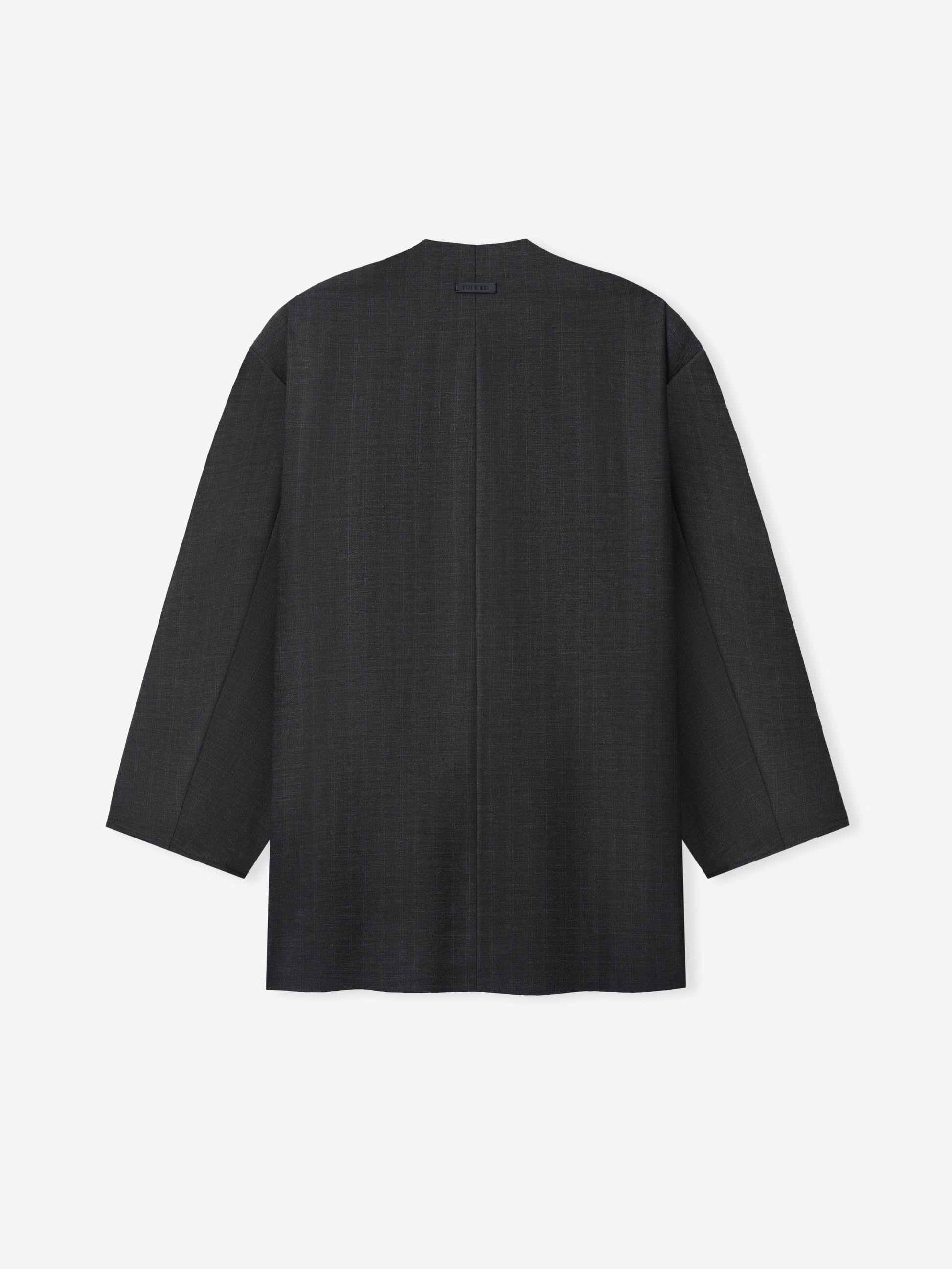 Grey Striped Wool Collarless Sport Jacket