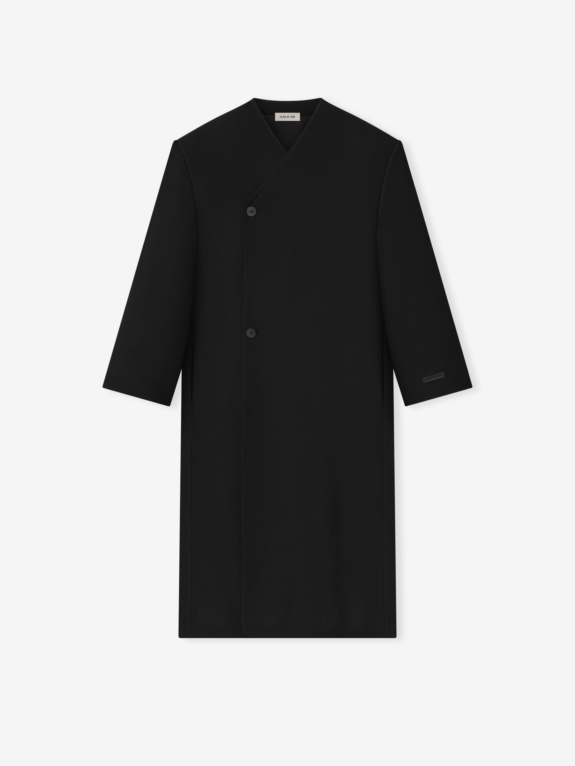 Double Weave Wool Double Breasted Lapelless Coat