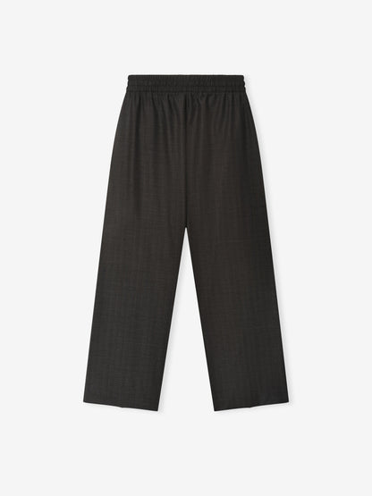 Grey Striped Wool Wide Leg Drawstring Pants