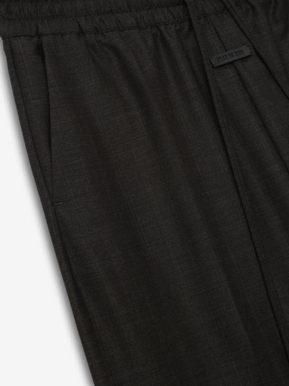 Grey Striped Wool Wide Leg Drawstring Pants