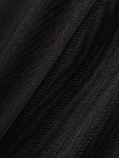 Black Striped Wool Wide Leg Drawstring Pants
