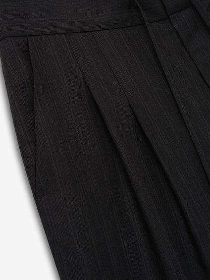 Black Striped Wool Baggy Shorts