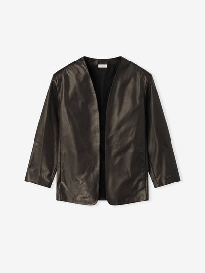 Womens Leather Collarless Jacket