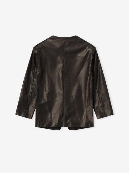 Womens Leather Collarless Jacket