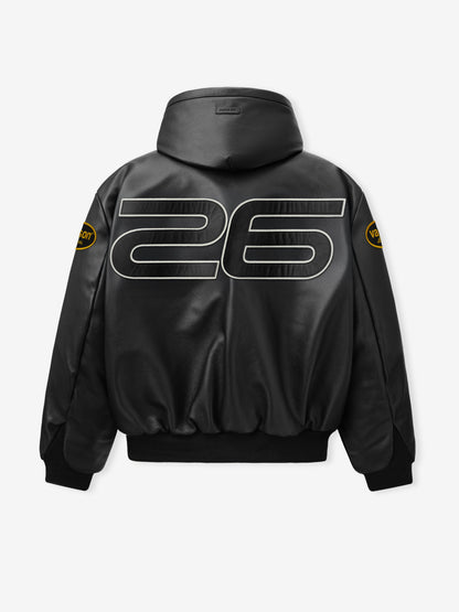 Vanson Essentials Leather Hooded Bomber